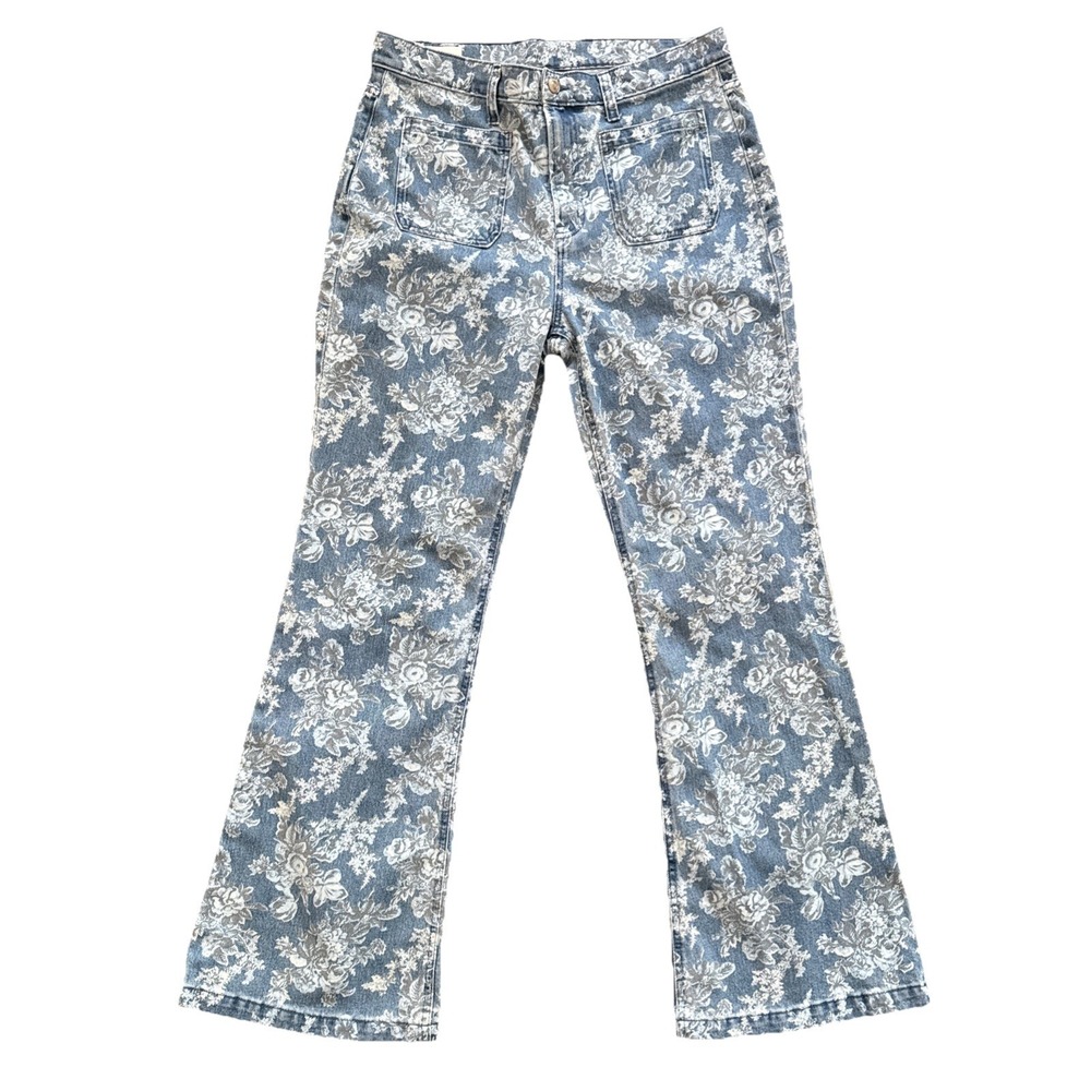 LoveShackFancy x Gap Floral Flare Jeans Women 14 Blue 70s High Rise 32x34